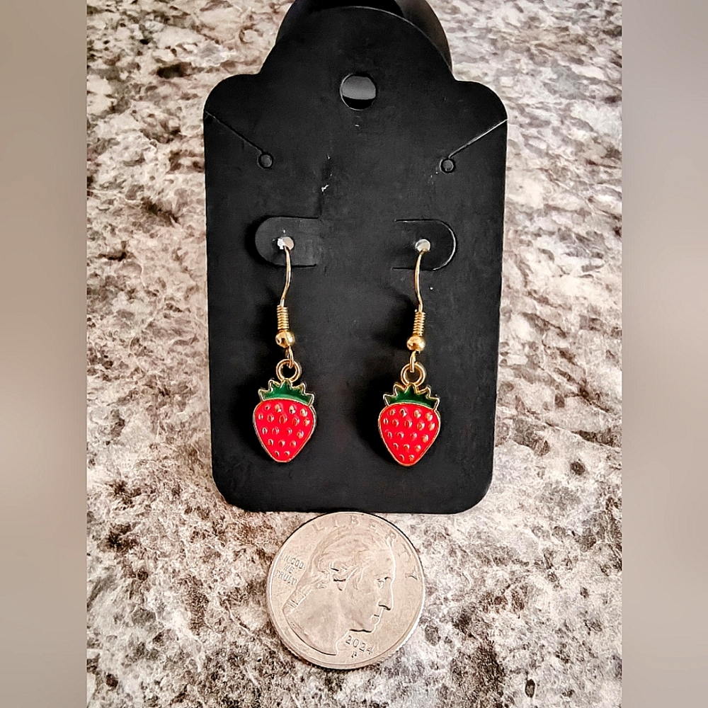 NWOT - Handmade Kid's Dangling Strawberry Earrings - Discounted Shipping